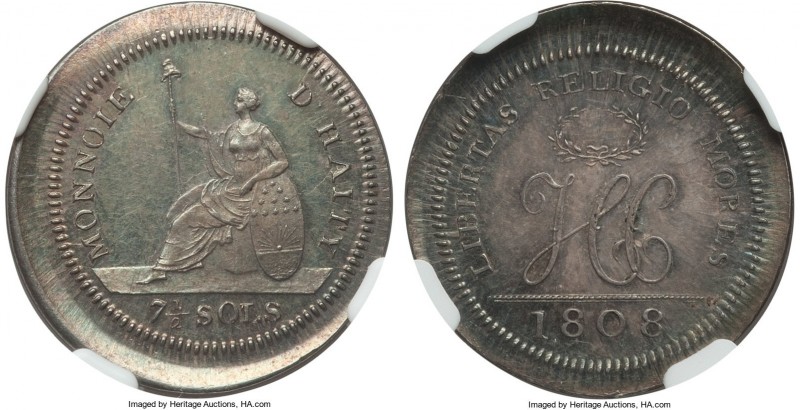 Northern Haiti. Henri Christophe silver Pattern 7-1/2 Sols (1/2 Escalin) 1808 MS...