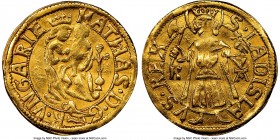 Matthias Corvinus (1458-1490) gold Goldgulden ND (1476-1478) K-VA MS61 NGC, Kremnitz mint, Husz-686, Lengyel-48/1A. 3.52gm. MATHAS • D • G | R • VNGAR...