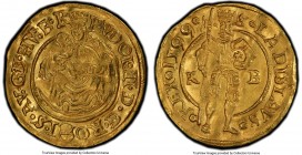 Rudolf II gold Ducat 1599-KB MS62 PCGS, Kremnitz mint, Fr-63, Husz-1002. 3.45gm. Soundly executed on a slightly wrinkled flan, though expressing notab...