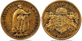 Franz Joseph I gold 20 Korona 1916-KB AU53 NGC, Kremnitz mint, KM495, Fr-259, Husz-2231. Variety with Bosnian arms in shield. A problem-free represent...