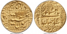 Mughal Empire. Shah Jahan gold Mohur AH 1060 Year 23 (1650/1651) MS62 ANACS, Burhanpur mint, KM260.6, Hull-1560, Liddle Type G-23 (this date unlisted)...