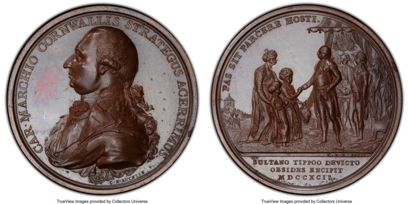 British India. East India Company - George III bronzed copper Specimen "Defeat o...