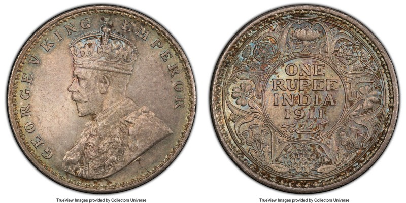 British India. George V Rupee 1911-(c) MS65 PCGS, Calcutta mint, KM523, S&W-8.11...