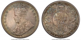 British India. George V Rupee 1911-(c) MS65 PCGS, Calcutta mint, KM523, S&W-8.11. Pastel shades colorfully blended and positioned just right to accent...