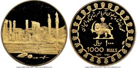 Muhammad Reza Pahlavi gold Proof "Pillared Palace" 1000 Rials SH 1350 (1971) PR67 Ultra Cameo NGC, KM1191.1. AGW 0.3770 oz. 

HID09801242017

© 20...