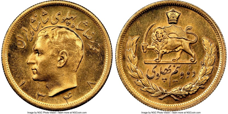 Muhammad Reza Pahlavi gold 2-1/2 Pahlavi SH 1348 (1969) MS65 NGC, KM1163. AGW 0....