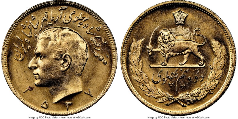 Muhammad Reza Pahlavi gold 2-1/2 Pahlavi MS 2537 (1978) MS66 NGC, KM1201. AGW 0....