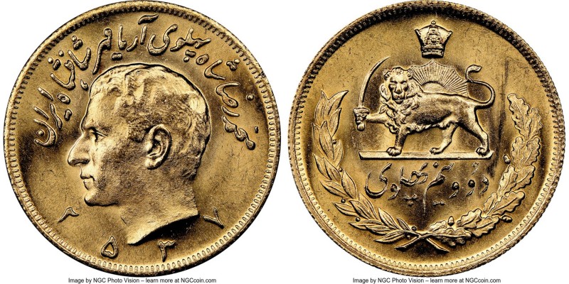 Muhammad Reza Pahlavi gold 2-1/2 Pahlavi MS 2537 (1978) MS66 NGC, KM1201. AGW 0....