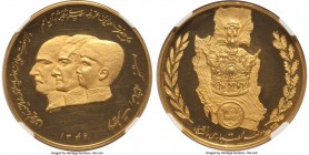 Muhammad Reza Pahlavi gold Proof "Three Generations of the Pahlavi Dynasty" Medal SH 1346 (1967) PR62 Ultra Cameo NGC, 38.5mm. 24.97gm. Sold with orig...
