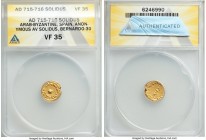 Arab-Byzantine. temp. al-Walid I (AH 86-96 / AD 705-715) gold Solidus Indictional Year 11 (AH 94 / AD 712/3) VF35 ANACS, Uncertain Spanish mint (likel...