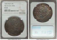 Milan. Philip III of Spain Filippo (100 Soldi) 1605 VF30 NGC, Milan mint, KM13, Dav-3998. Handsomely struck and centered on a fully round flan free of...