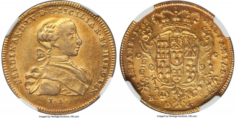 Naples & Sicily. Ferdinand IV gold 6 Ducati 1762/1 IA-CC/R AU58 NGC, Naples mint...