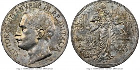 Vittorio Emanuele III 5 Lire 1911-R MS63 NGC, Rome mint, KM53. Although hazy, this coin features full luster and impeccable field surfaces.

HID0980...