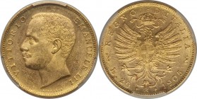 Vittorio Emanuele III gold 20 Lire 1905-R MS63 PCGS, Rome mint, KM37.1, Fr-24. Choice, with watery luster embracing the obverse and reverse design ele...