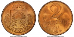 Republic bronze Specimen Essai 2 Santimi 1922 SP66 Red PCGS, KM-Unl. (cf. KM2 for circulation strike). The sole example of this Huguenin essai we have...
