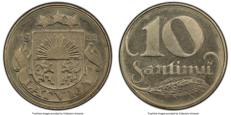 Republic nickel Specimen Essai 10 Santimu 1922 SP66 PCGS, KM-Unl. An extremely r...