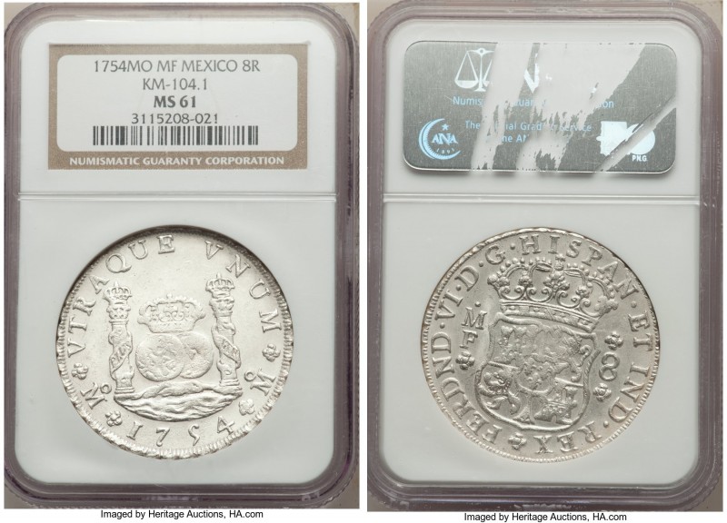 Ferdinand VI 8 Reales 1754 Mo-MF MS61 NGC, Mexico City mint, KM104.1. Presenting...