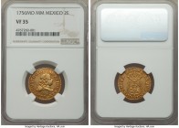 Ferdinand VI gold 2 Escudos 1756 Mo-MM VF35 NGC, Mexico City mint, KM126.2, Fr-19, Cal-166. Evenly worn with pleasant orange toning, yet retaining bol...