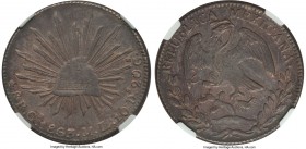 Republic 8 Reales 1863 Ce-ML XF Details (Cleaned) NGC, Real de Catorce mint, KM377.1, DP-Ce01. Attractively retoned considering a past cleaning, which...