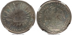 Republic 8 Reales 1863 Ce-ML VF Details (Cleaned) NGC, Real de Catorce mint, KM377.1, DP-Ce01. A scarce issue retoned to a semi-iridescent palette of ...