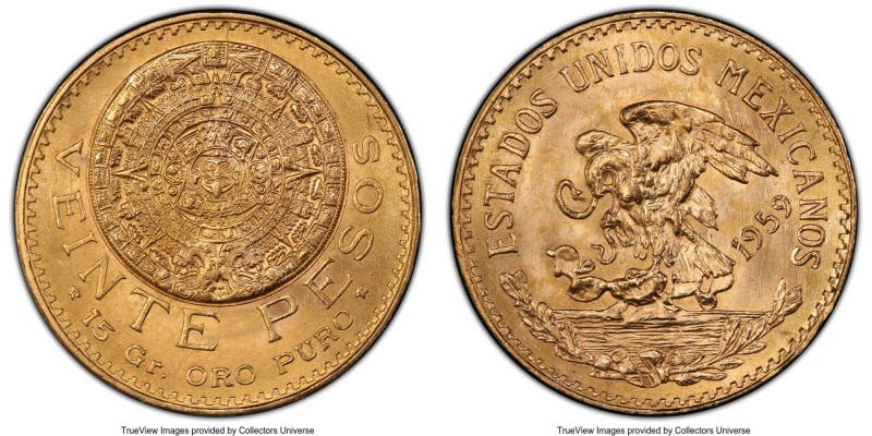 Estados Unidos gold 20 Pesos 1959 MS67 PCGS, Mexico City mint, KM478. Most likel...
