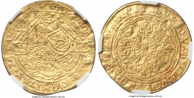 Zeeland. City gold Imitative 1/2 Rose Noble ND (1583-1585) AU55 NGC, Delm-872, P...