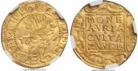 Zwolle. City gold Ducat 1654 MS62 NGC, KM34, Delm-1133. 3.45gm. Of comparatively scarce quality, the obverse fields more lustrous while those of the r...