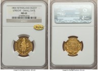 Batavian Republic. Utrecht gold Ducat 1806-B MS62 NGC, Utrecht mint, KM26.3. An instantly engaging and nearly Prooflike striking, die polish still vis...