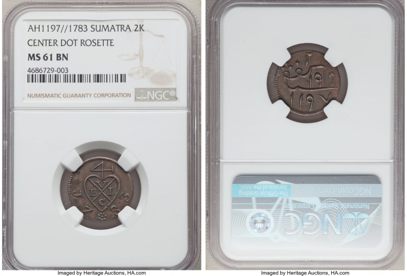 Sumatra. East India Company 2 Kepings AH 1197 (1783) MS61 Brown NGC, Calcutta mi...