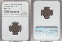 Sumatra. East India Company 2 Kepings AH 1197 (1783) MS61 Brown NGC, Calcutta mint, KM256, Scholten-944a. Variety with dot in center of rosette. Highe...