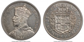 George V Proof 1/2 Crown 1935 PR65 PCGS, KM5. A gorgeous gem example from the famed Waitangi Proof set, fields aglow with a soft watery sheen that ser...