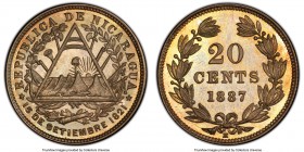 Republic Proof 20 Centavos 1887-H PR67 PCGS, Heaton mint, KM7. An elite example of the type, tied with even the D. Moore specimen (Auction 3051, Lot 3...