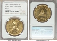 Republic gold "Ruben Dario Centennial" 50 Cordobas 1967-HF MS63 NGC, Huguenin Freres mint, KM25. On the centennial of the birth of poet Rubén Darío. A...