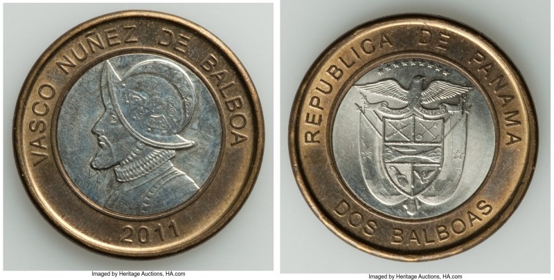 Republic bi-metallic 2 Balboas 2011 UNC (Obverse Cleaned), KM-Unl. 27mm. 8.46gm....