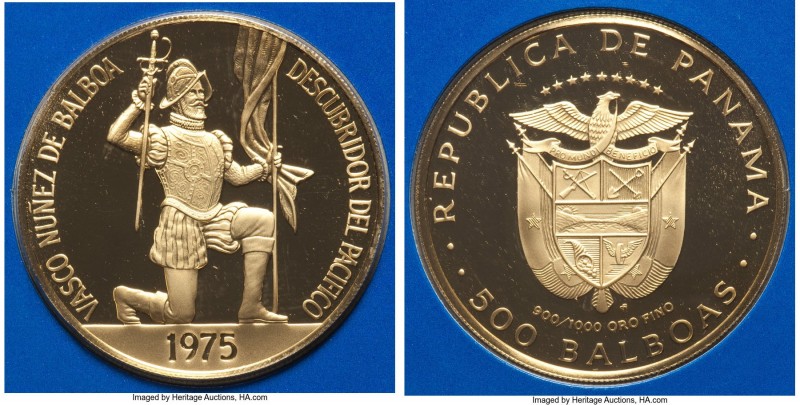Republic gold Proof 500 Balboas 1975, Franklin mint, KM42. Encased in the origin...