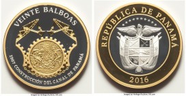 Republic 6-Piece Uncertified bi-metallic gilt silver "Centenary of the Panama Canal" 20 Balboas Proof Set 2016, Royal Canadian mint. Mintage: 500 sets...