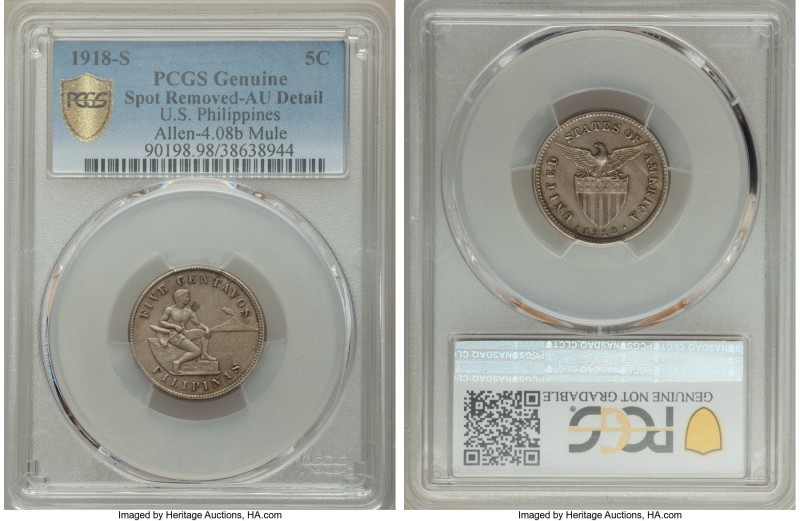 USA Administration Mule 5 Centavos 1918-S AU Details (Spot Removed) PCGS, San Fr...