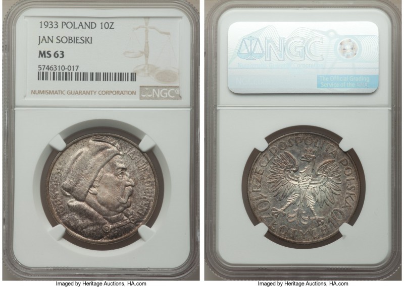 Republic "Jan Sobieski" 10 Zlotych 1933-(w) MS63 NGC, Warsaw mint, KM-Y23. A con...