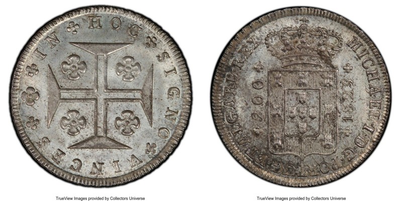 Miguel 200 Reis 1829 MS65 PCGS, KM392. The scarcer date of this only two-year ty...