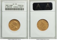 Republic gold "Single Shaft" Pond 1892 VF35 ANACS, Pretoria mint, KM10.2, Hern-Z45. A rare and highly contested variety in all grades. 

HID09801242...