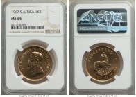 Republic gold Krugerrand (1 oz) 1967 MS66 NGC, KM73. The first year of issue for the series. AGW 1.0003 oz. 

HID09801242017

© 2020 Heritage Auct...