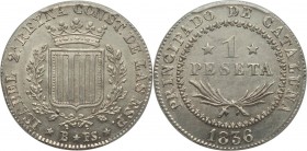 Catalonia. Isabel II Peseta 1836 B-PS MS62 PCGS, Barcelona mint, KM129. A conditionally superior example of the type and date, rarely encountered outs...