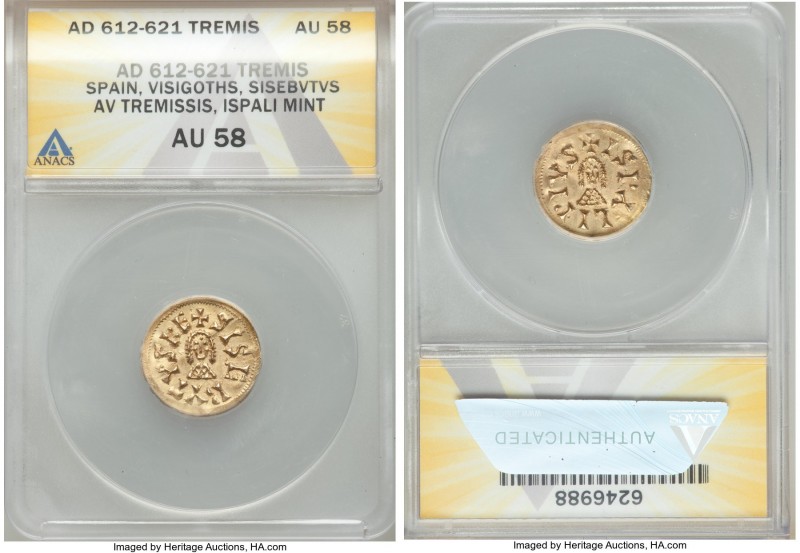 Visigoths. Sisebut gold Tremissis ND (612-621) AU58 ANACS, Ispali mint, Miles-18...