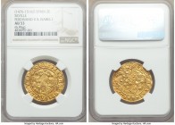 Ferdinand & Isabella (1474-1504) gold 2 Excelentes ND (from 1497)-S AU53 NGC, Seville mint, Cal-74, Cay-2931. 6.95gm. :X: FERnAnDUS: ET: ELISABET: DE,...