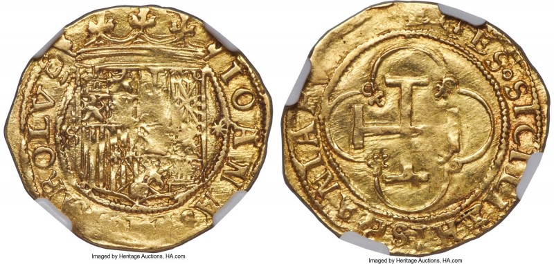 Charles & Johanna gold Escudo ND (1516-1556)-S AU53 NGC, Seville mint, Fr-153, C...