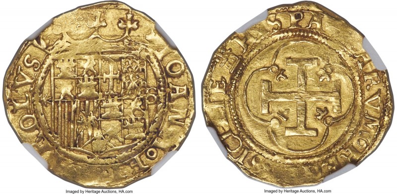 Charles & Johanna gold Escudo ND (1516-1555)-S AU Details (Reverse Scratched) NG...