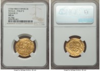 Philip II gold Cob 2 Escudos ND (1556-1598) S-D MS61 NGC, Seville mint, Fr-169. 6.74gm. Crowned arms with bold assayer and mintmark on the left / Cros...
