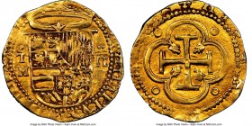 Philip II gold Cob 2 Escudos ND (1556-1598) T-M AU53 NGC, Toledo mint, Fr-170, Cal-88. 6.67gm. Exceptionally well struck, a pleasing and wholesome exa...