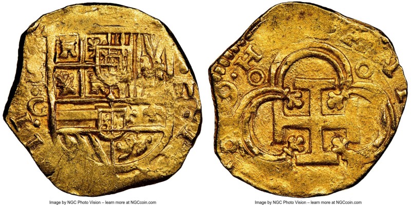Philip III gold Cob 2 Escudos 1619-G MS63 NGC, Seville mint, Fr-189, Cal-48. 6.7...