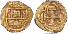 Philip IV gold Cob 4 Escudos ND (1630-1647) S-R XF Details (Obverse Scratched) NGC, Seville mint, KM56.2, Fr-203, Cal-Type 26. 13.15gm. The faint outl...